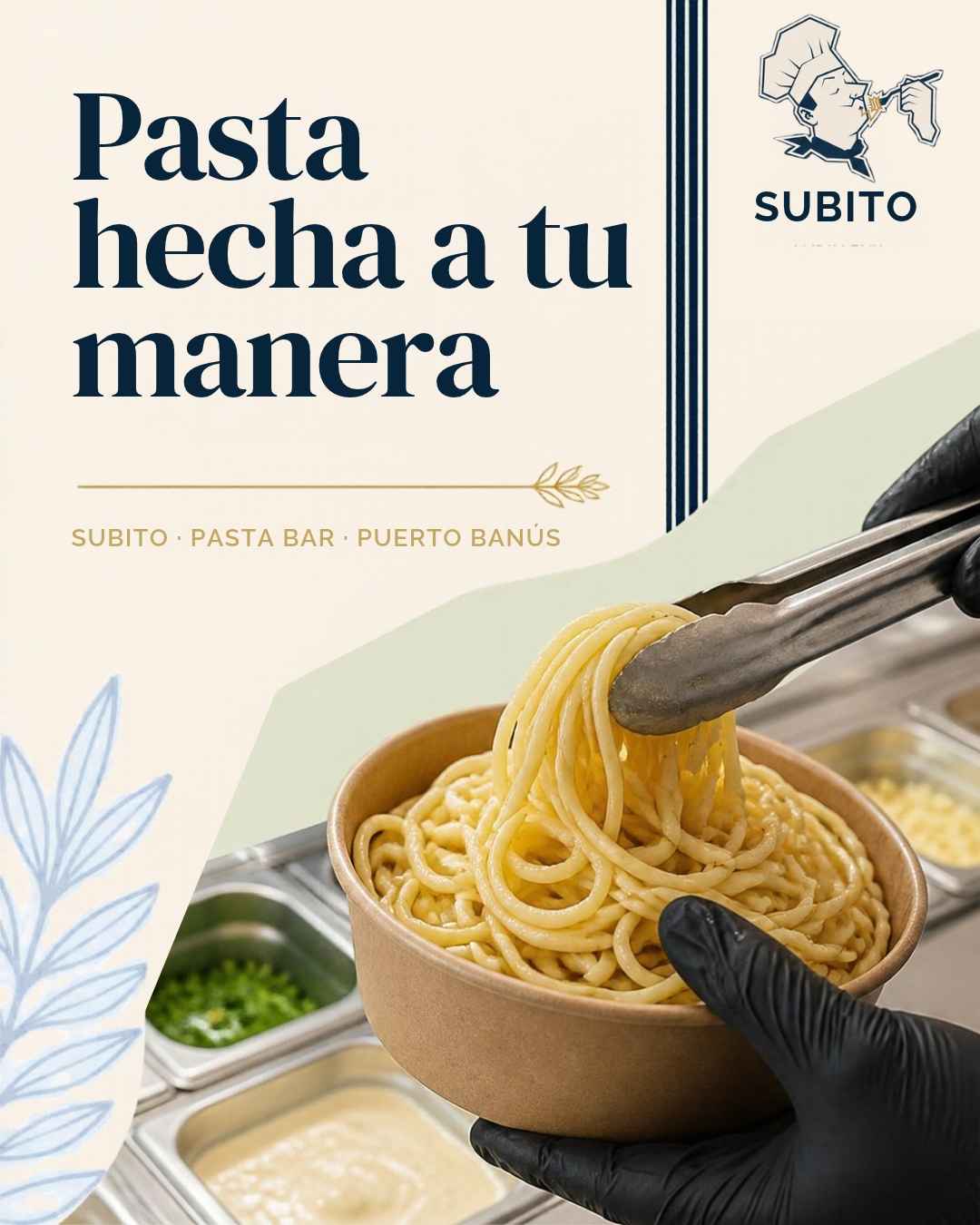 Nuestro chef sirve pasta fresca recién salteada en cada pedido.